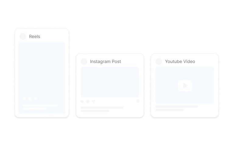 Reels, Instagram post, and YouTube video layouts in different aspect ratios