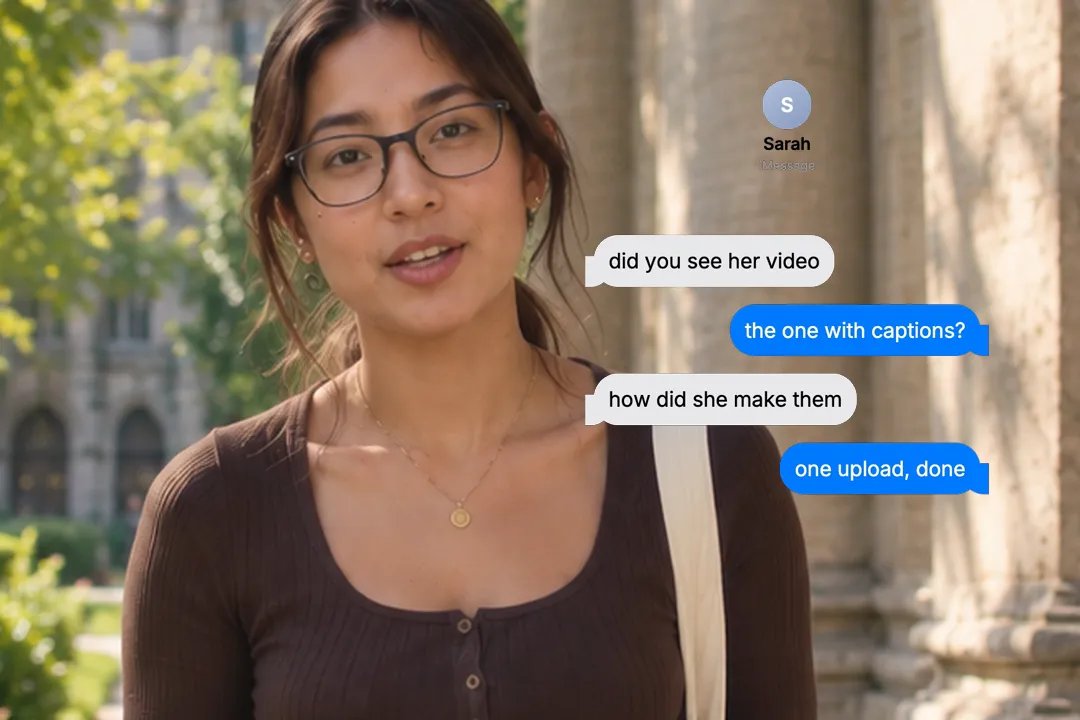 A creator talking to camera with a text message thread starting did you see her new video
