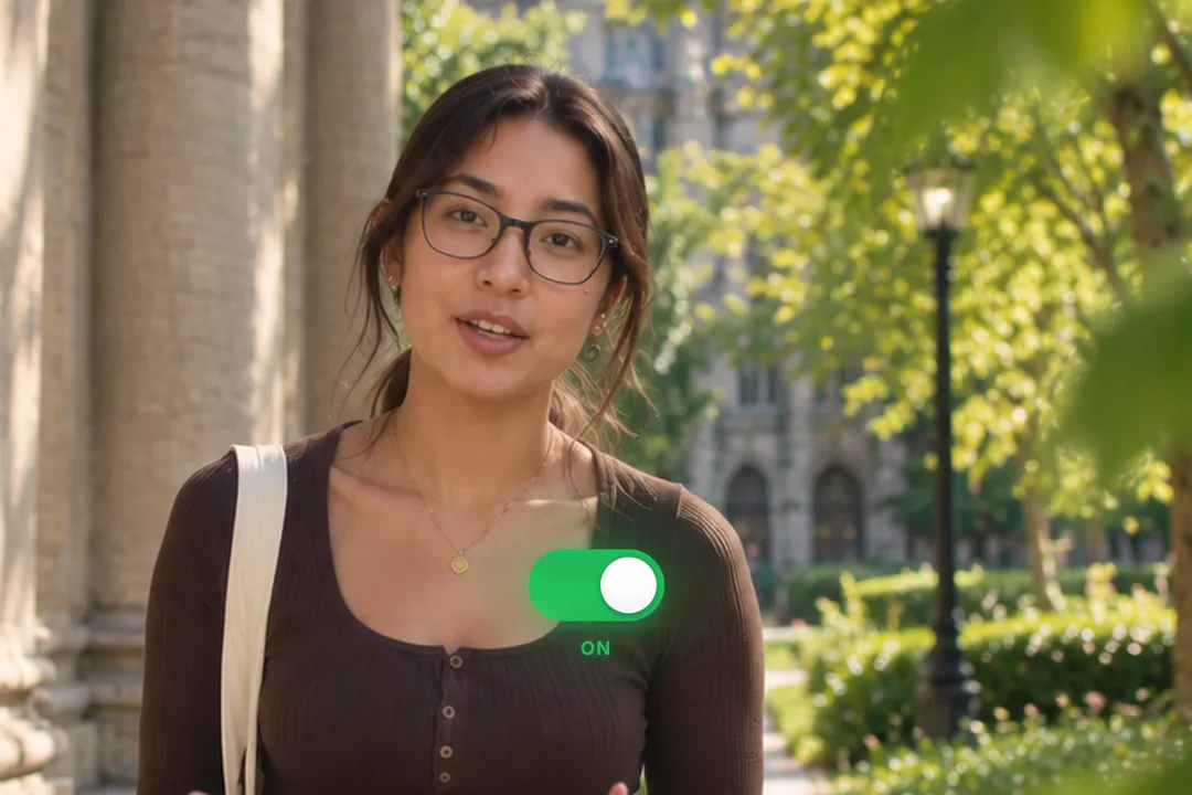 A creator talking to camera with a glowing toggle switch flipping from OFF to ON