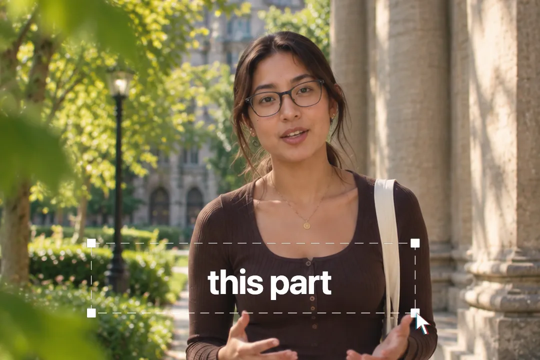 A creator talking to camera with a cursor selection box around the words this part