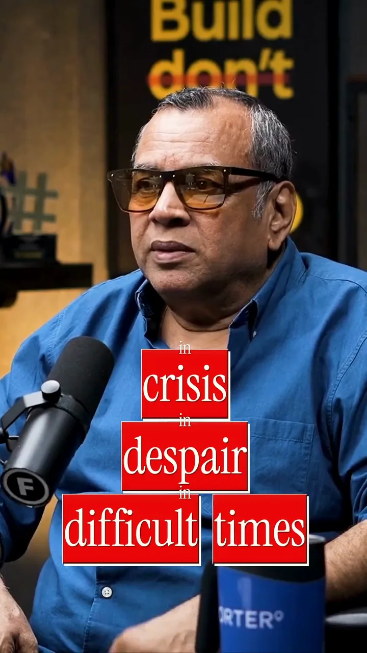 Captions stacked on red boxes: in crisis, in despair, in difficult times