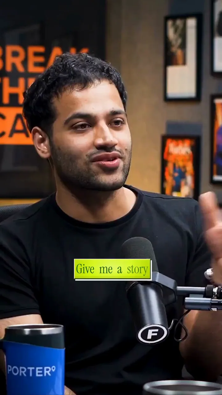 The host on camera with the caption give me a story on a lime box