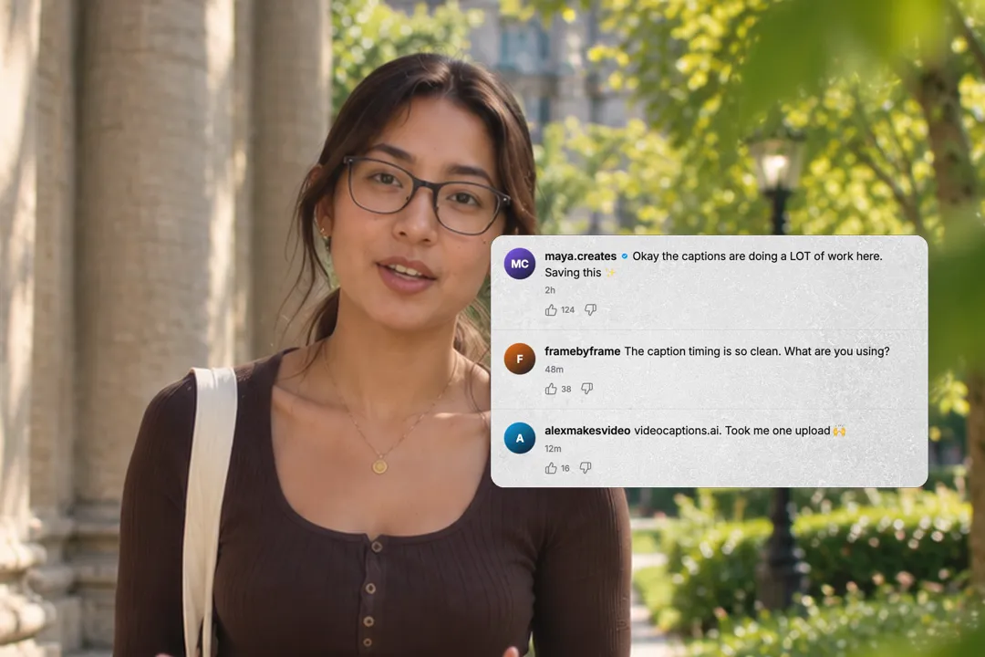 A creator talking to camera with an animated comment thread
