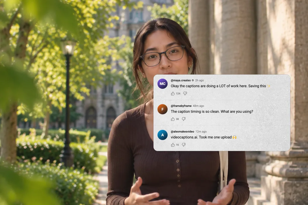 A creator talking to camera with an animated comment thread