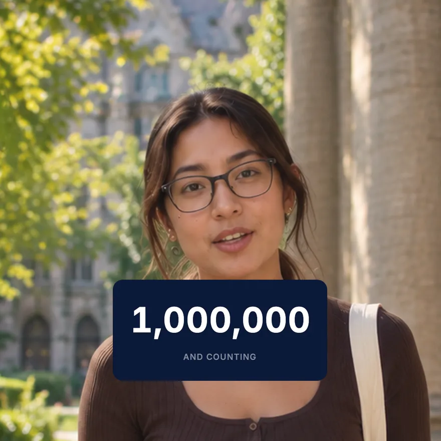 A creator talking to camera with a number counter card reading 1,000,000 and counting