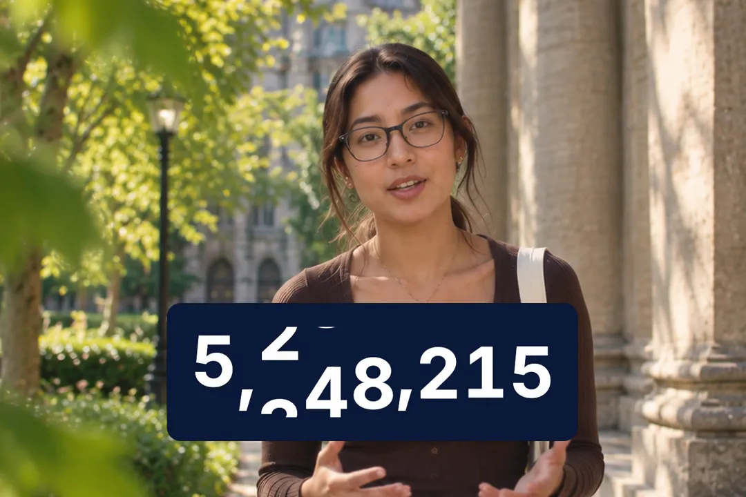 A creator talking to camera with a number counter card reading 7,348,215