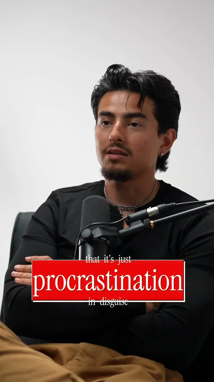 Caption that it's just procrastination in disguise, the key word on a red box