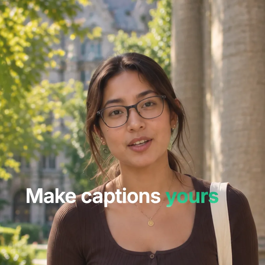 A creator talking to camera with rotating text: Make captions effortless, beautiful, yours
