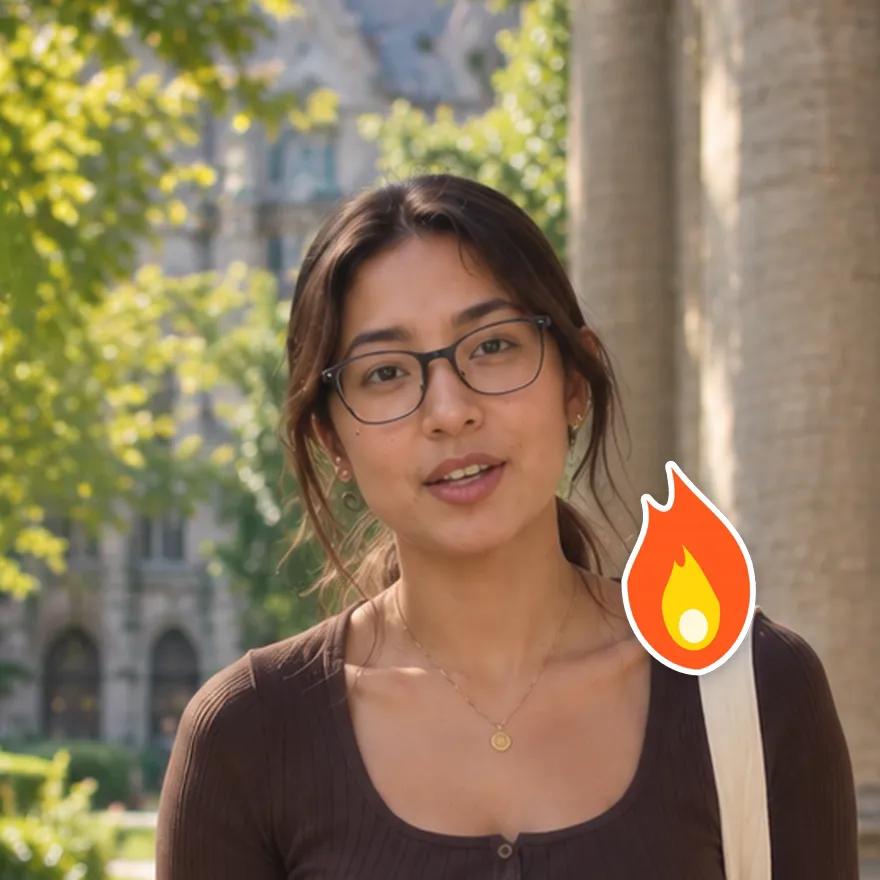 A creator talking to camera with an animated fire sticker with a white die-cut border