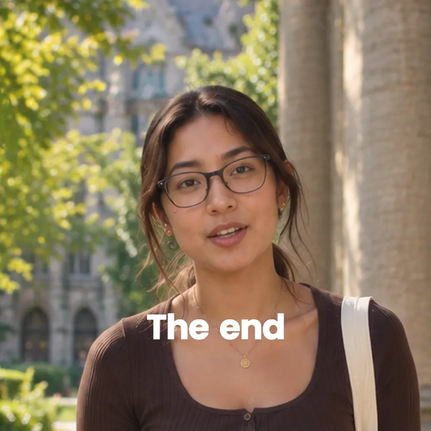 A creator talking to camera with the words The end revealed by sliding up