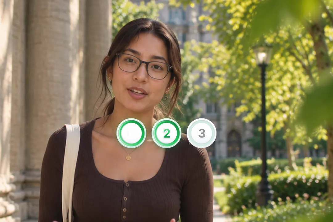 A creator talking to camera with numbered step rings